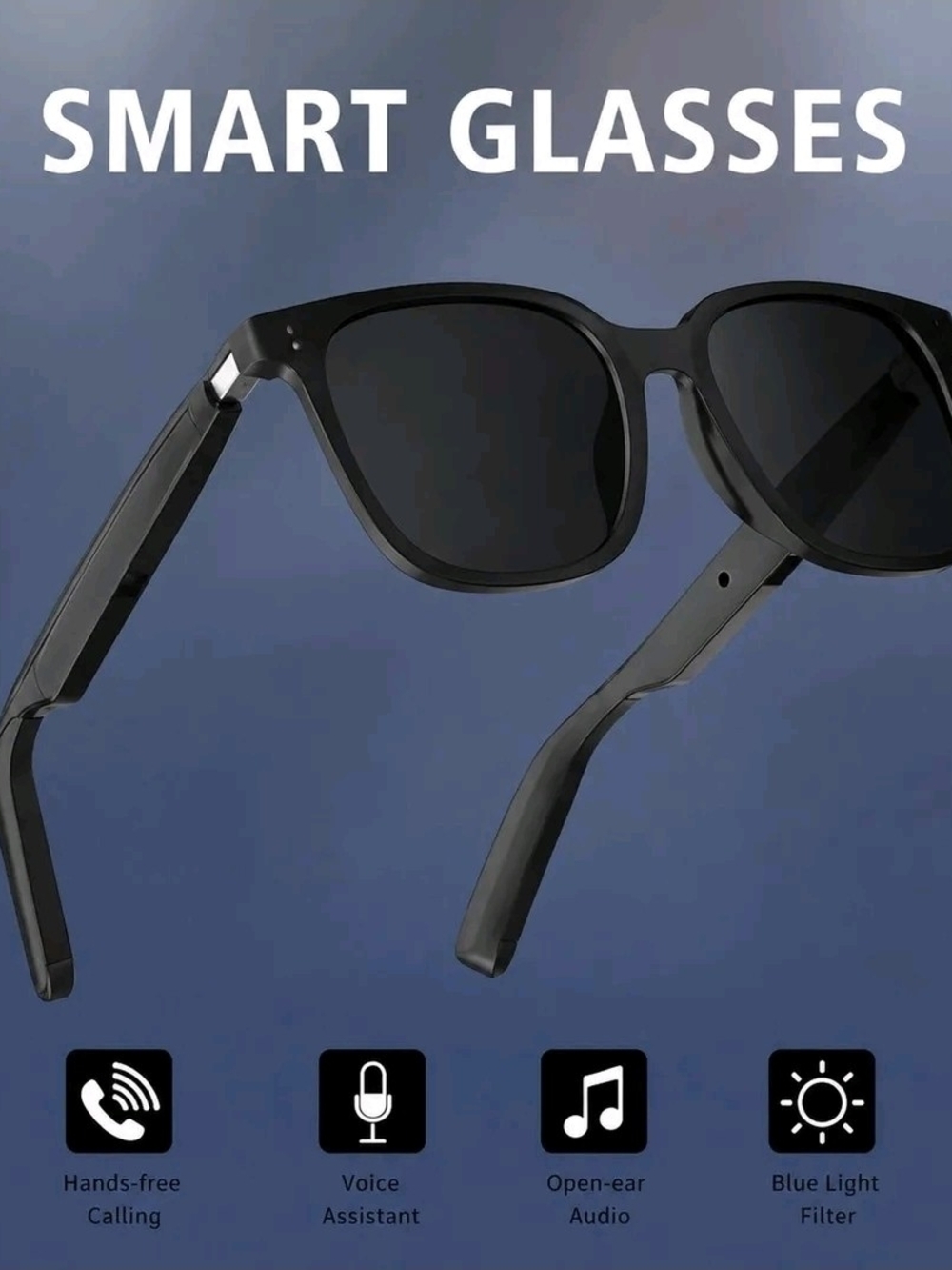 Smart Glasses - Black Sunglasses with Open-Ear Audio